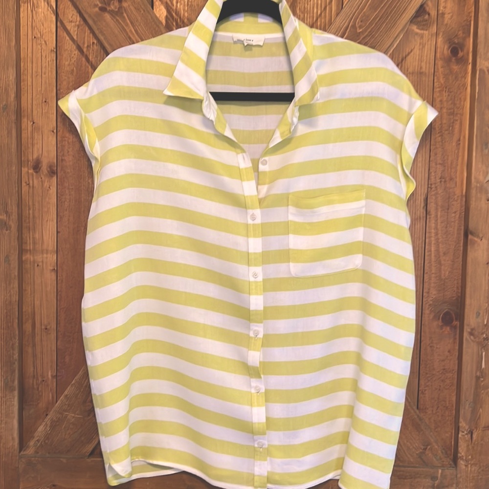 A LOVES A  - White and Citrine Striped Blouse Large